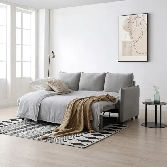 L-Shaped Corner Sofa Bed - Grey, Boucle image