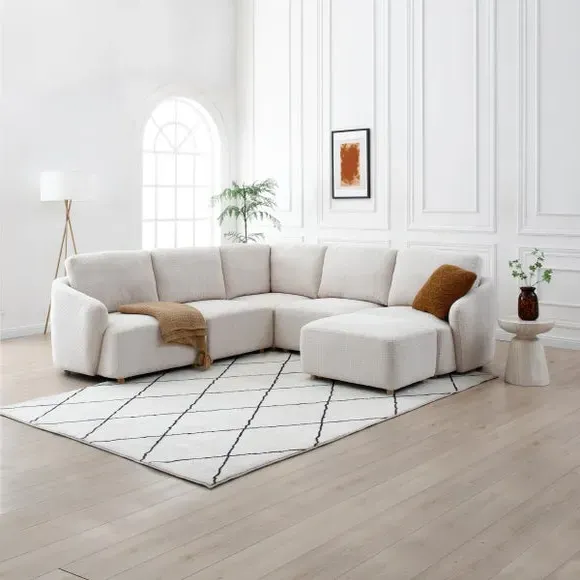 Modular Corner Sofa with Footstool - Natural, Boucle image