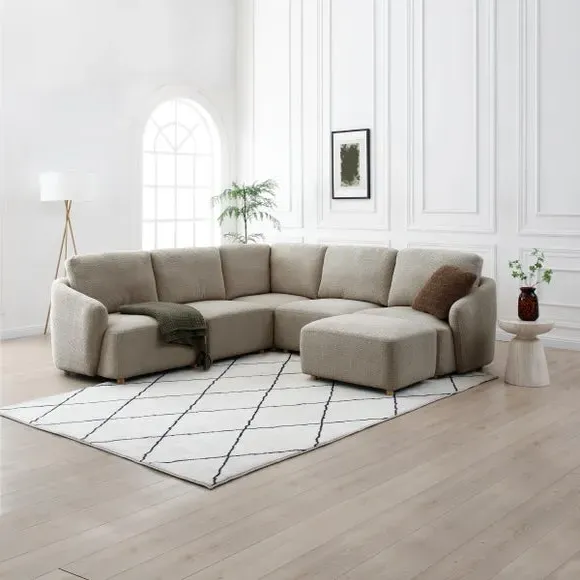 Modular Corner Sofa with Footstool - Taupe, Boucle