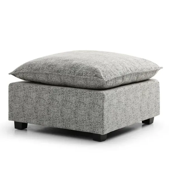 Modular Ottoman with Wooden Legs - Grey, Boucle image