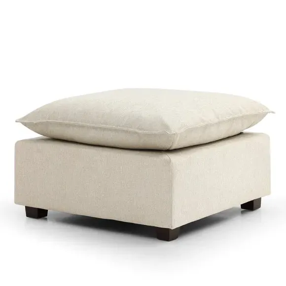 Modular Ottoman with Wooden Legs - Natural, Boucle