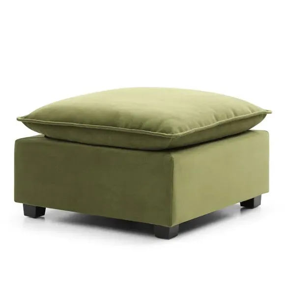 Modular Ottoman with Wooden Legs - Olive, Velvet image