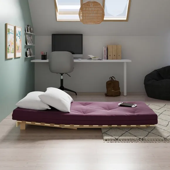 Single Futon with Mattress - Aubergine, Pine