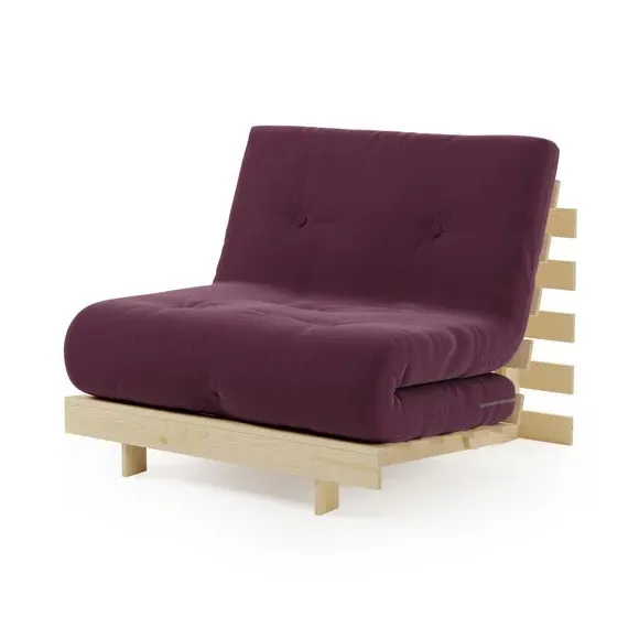 Single Futon with Mattress - Aubergine, Pine