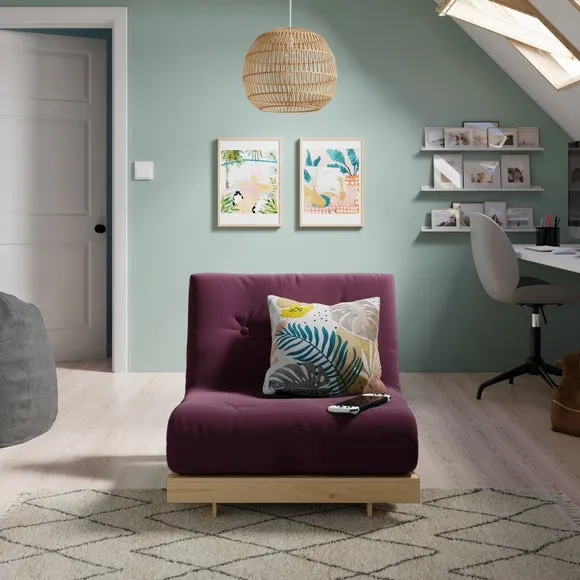 Single Futon with Mattress - Aubergine, Pine