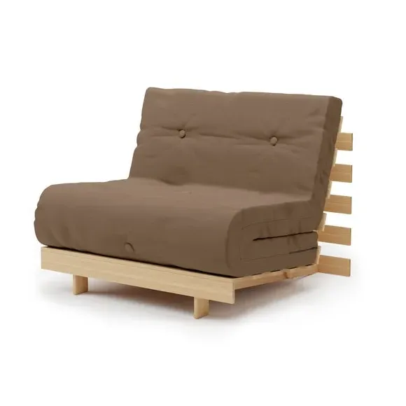 Single Futon with Mattress - Brown, Pine