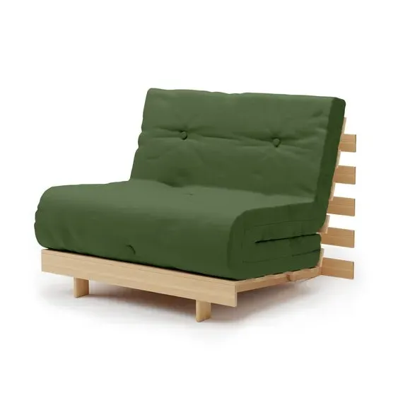 Single Futon with Mattress - Green, Pine