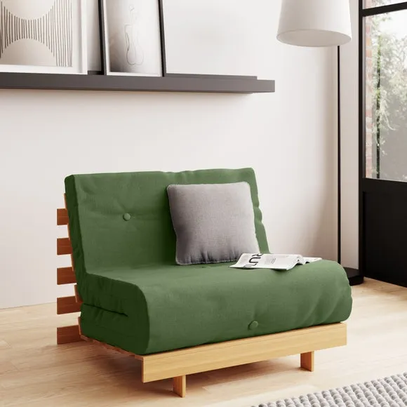 Single Futon with Mattress - Green, Pine