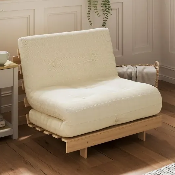 Single Futon with Ribbed Upholstery - Mink