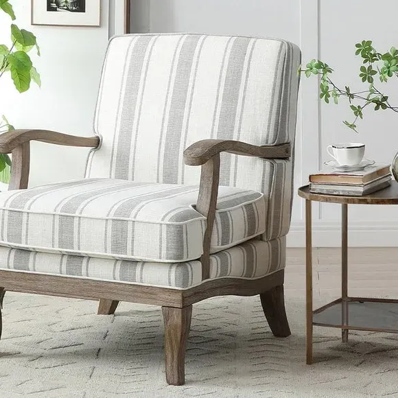 Striped Accent Chair - Natural, Faux Linen