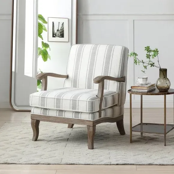 Striped Accent Chair - Natural, Faux Linen image