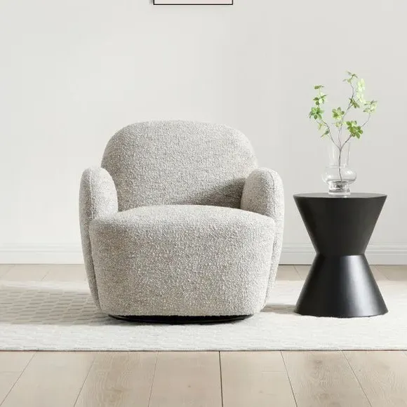 Swivel Chair with Curved Arms - Natural, Chenille