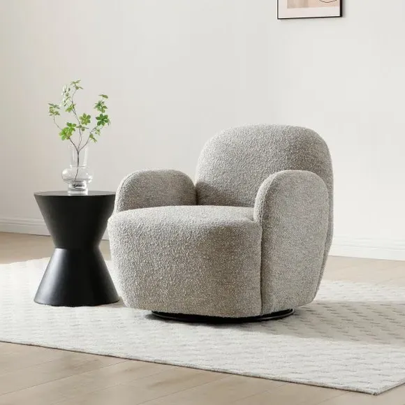 Swivel Chair with Curved Arms - Natural, Chenille image