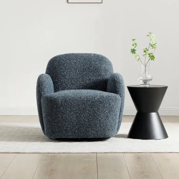 Swivel Chair with Curved Arms - Navy, Chenille