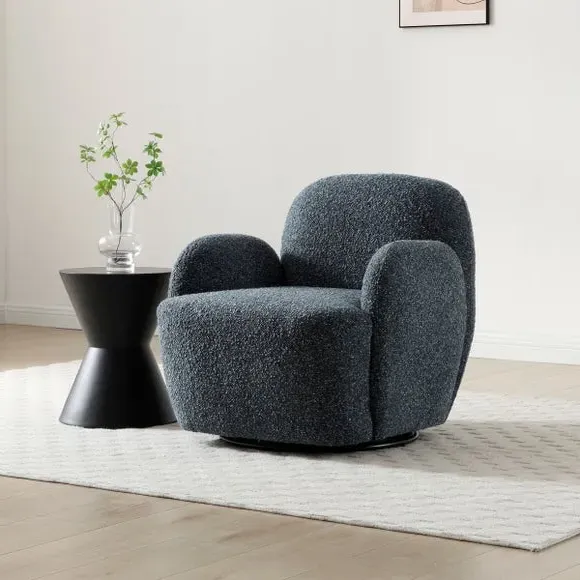 Swivel Chair with Curved Arms - Navy, Chenille