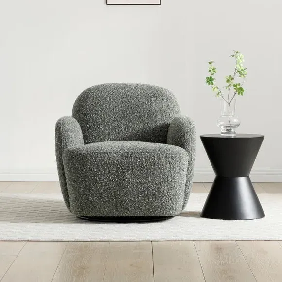 Swivel Chair with Curved Arms - Olive, Chenille