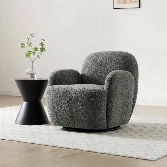 Swivel Chair with Curved Arms - Olive, Chenille