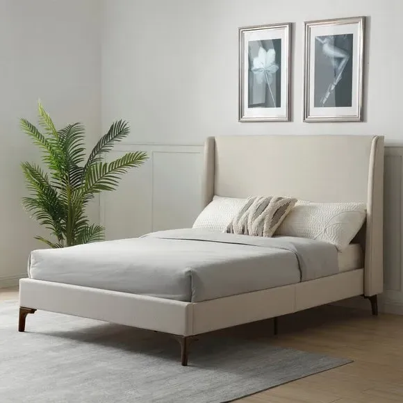 Upholstered Bed Frame with Headboard - Natural image