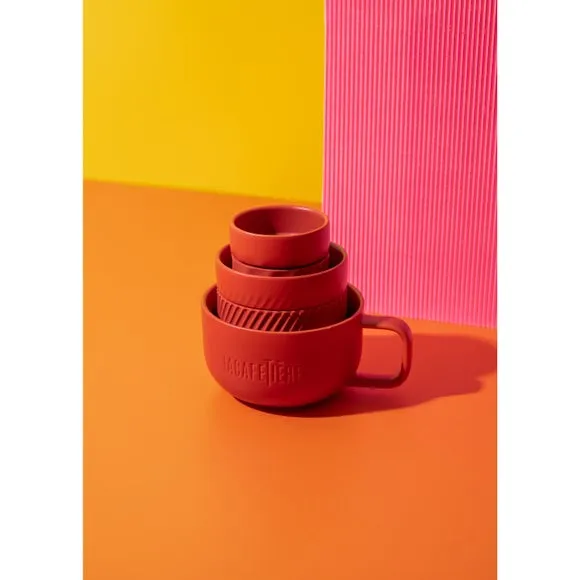 3-Piece Mug Set Stackable - Red, Porcelain image