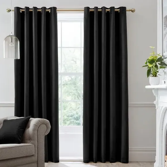 Blackout Eyelet Curtains - Black, Velvet