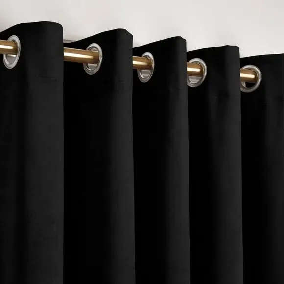 Blackout Eyelet Curtains - Black, Velvet image
