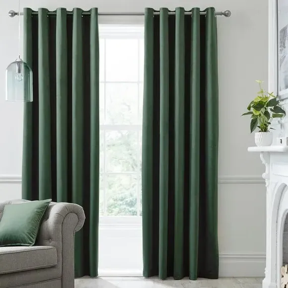 Blackout Eyelet Curtains - Bottle Green, Velvet