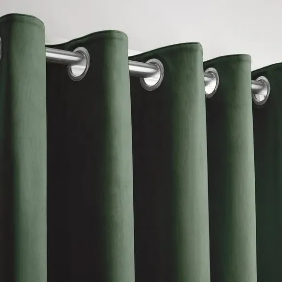 Blackout Eyelet Curtains - Bottle Green, Velvet