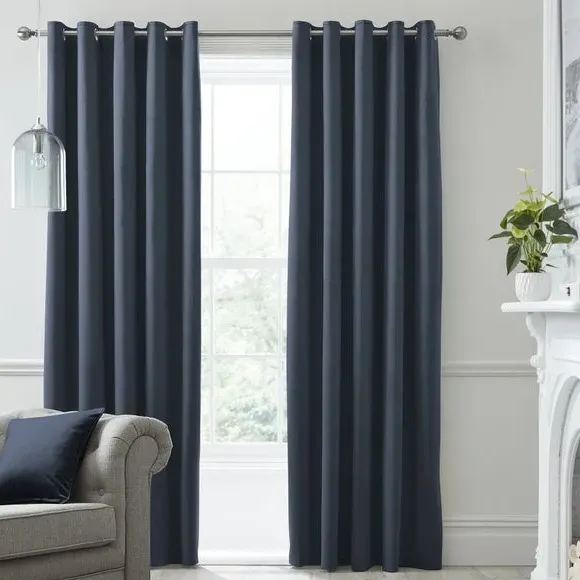 Blackout Eyelet Curtains - Navy, Velvet
