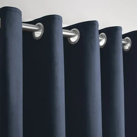 Blackout Eyelet Curtains - Navy, Velvet