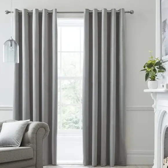 Blackout Eyelet Curtains - Silver, Velvet