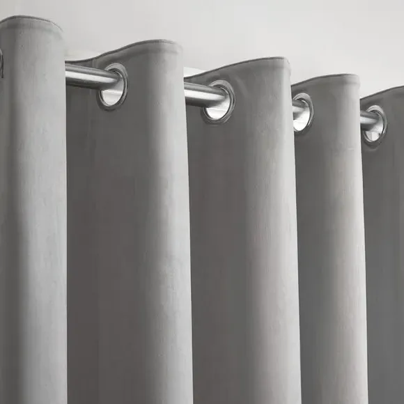 Blackout Eyelet Curtains - Silver, Velvet