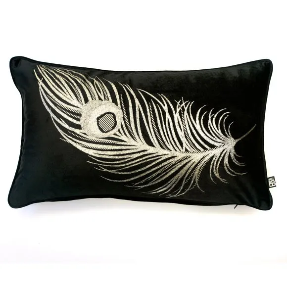 Boudoir Cushion with Foil Print - Black, Polyester