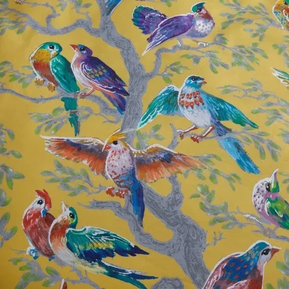 Duvet Cover Set with Bird Design - Yellow, Cotton