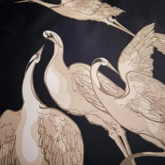 Duvet Cover Set with Crane Design - Black, Cotton