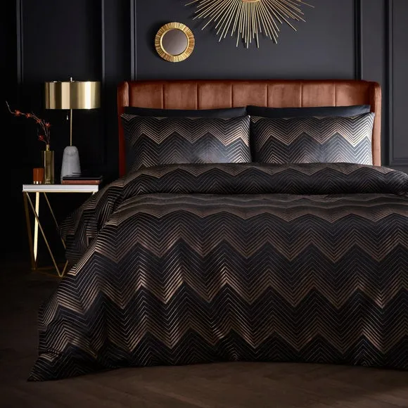 Duvet Cover Set with Jacquard Design - Black