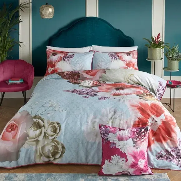 Duvet Cover Set with Pillowcases - Blue, Cotton