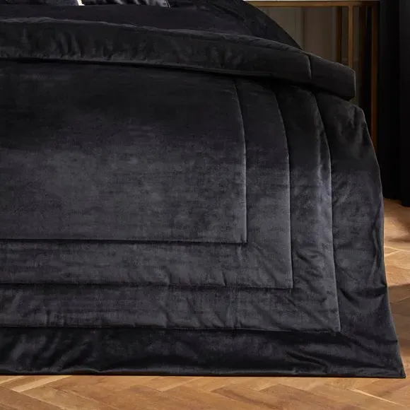 Quilted Bedspread with Box Stitching - Black, Velvet image