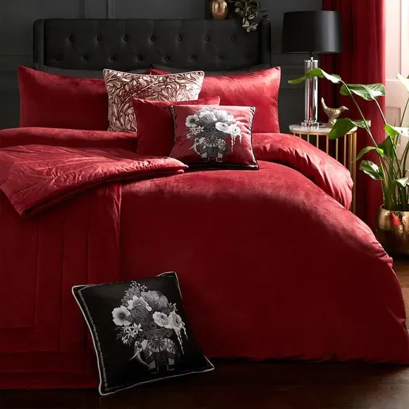 Quilted Bedspread with Box Stitching - Claret, Velvet