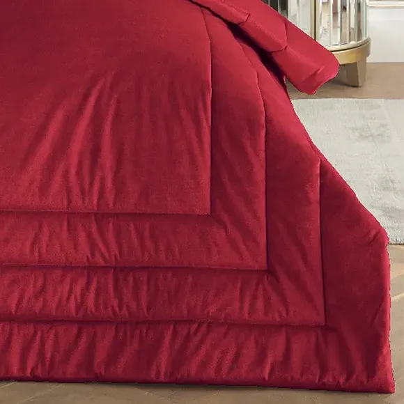 Quilted Bedspread with Box Stitching - Claret, Velvet