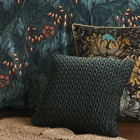 Square Cushion Textured Filled - Green, Velvet
