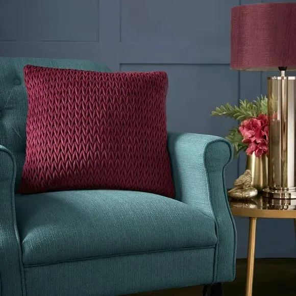 Square Cushion Textured Filled - Wine, Velvet