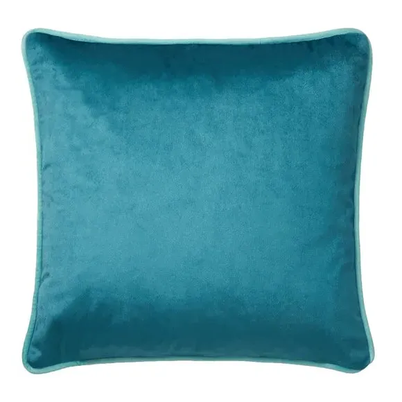 Square Cushion with Bird Print - Blue, Velvet
