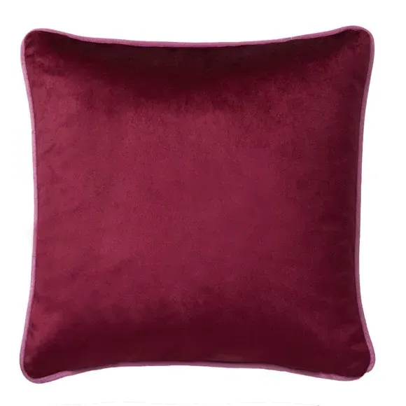 Square Cushion with Bird Print - Pink, Velvet