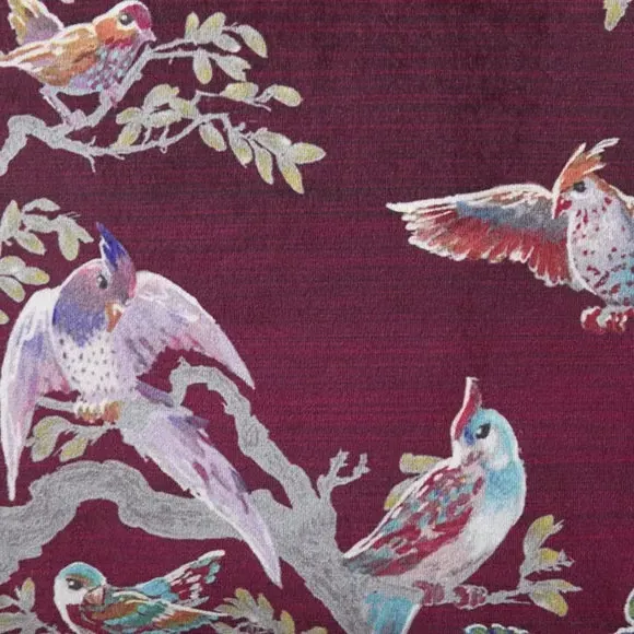 Square Cushion with Bird Print - Pink, Velvet