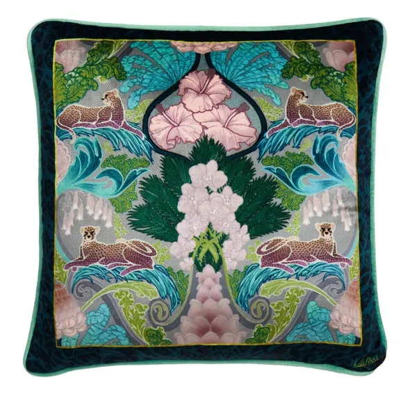Square Cushion with Piping - Teal, Velvet