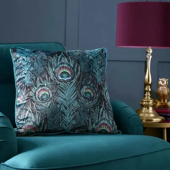 Square Filled Cushion Peacock Jacquard - Green