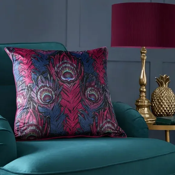 Square Filled Cushion Peacock Jacquard - Purple