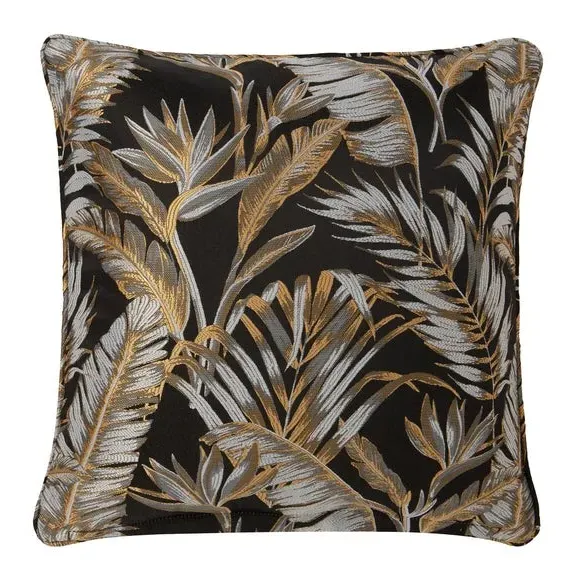 Square Filled Cushion with Palm Design - Black
