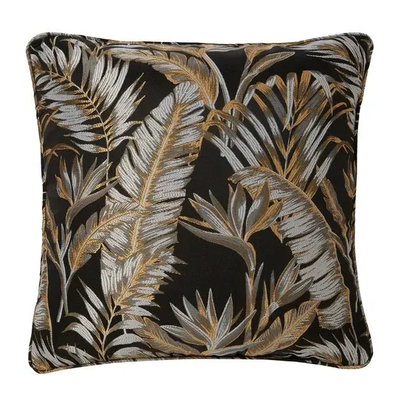Square Filled Cushion with Palm Design - Black