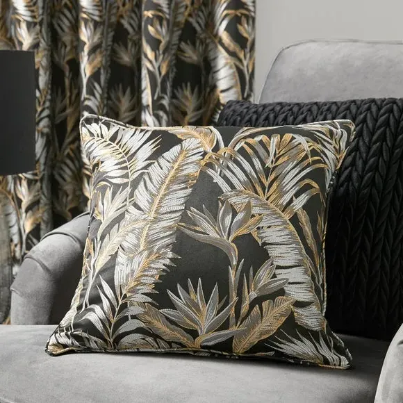 Square Filled Cushion with Palm Design - Black image